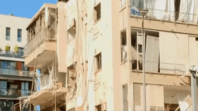 Damaged residential building in Tel Aviv following an Iranian missile strike