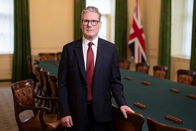 Official portrait of British Prime Minister Keir Starmer, wearing a suit and tie