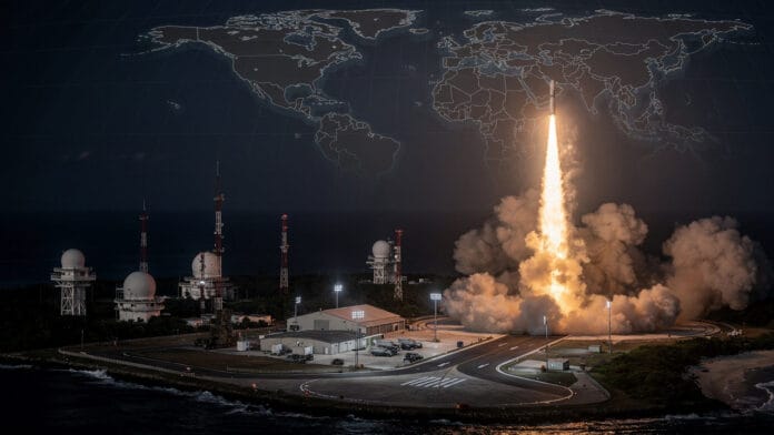 Illustrative image: AI-generated visualization of a long-range missile launch. Illustrative image: AI-generated visualization of a long-range missile launch.