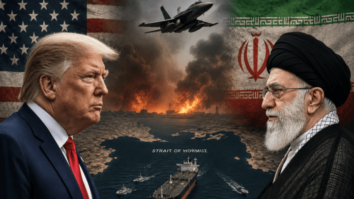 Donald Trump and Iranian leadership facing off amid rising Iran US ceasefire tensions in the Strait of Hormuz